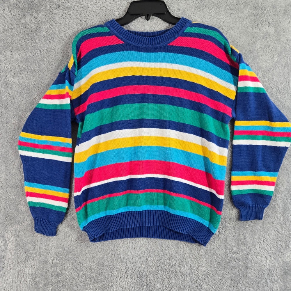 Talbots Vintage Womens Medium Multi Color Striped Cotton Knit Crewneck Sweater